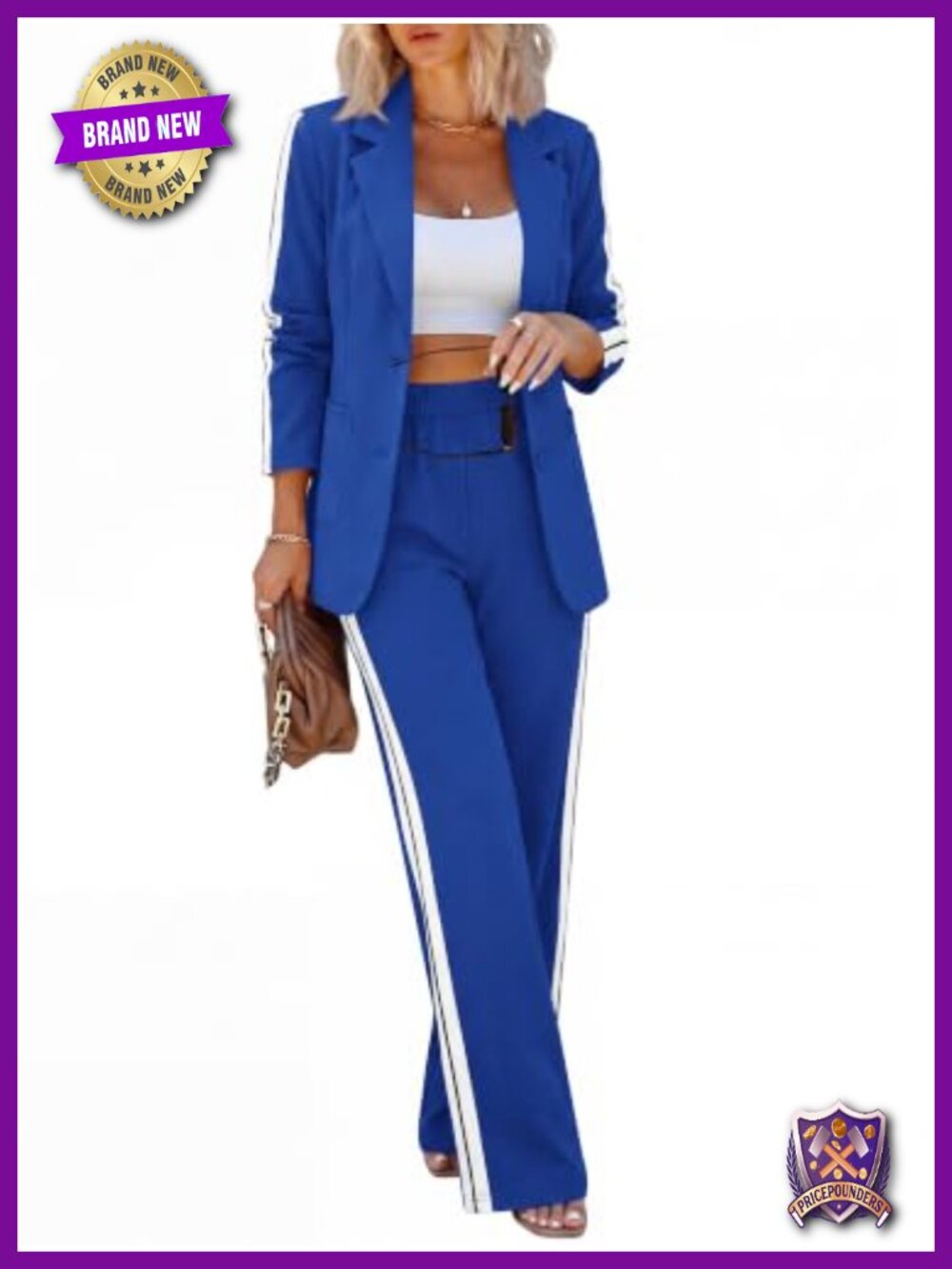 Womens 2 Piece Blazer Pants Suit Set Travel Business Casual Wide Leg